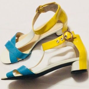 Nine West Sandal Teal Yellow Patent Leather